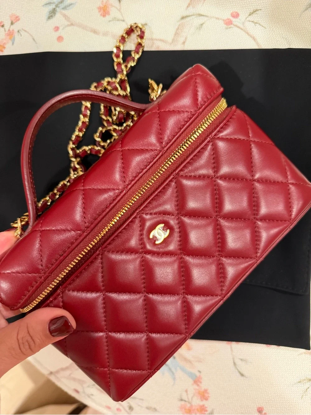 Brand new Chanel Quilted Vanity Top-Handle Bag in burgundy Gold Hardware 26X